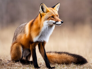 Naklejka premium Brown fox is standing in the field.