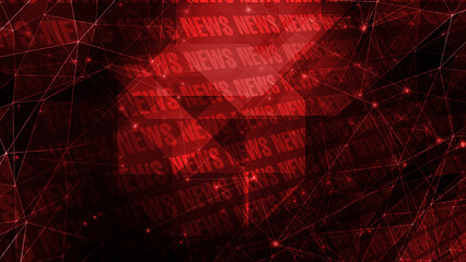 News layout with connected lines showcasing red news background and global headline information worldwide
