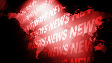 Red news background and world map global headline with breaking news, current events, and international coverage