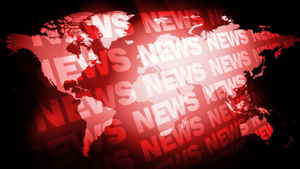 News text on red background with world map global updates and breaking news headlines on news screen