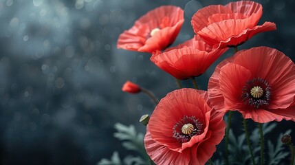 Red poppies on black background. Remembrance Day, Armistice Day symbol