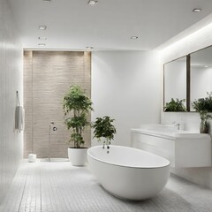 Luxurious and luminous bathroom interior featuring white-toned walls