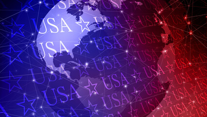 Background design with USA text and world globe united states stars symbolic theme for political display