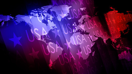 America patriotic backdrop of USA text with united states map, symbolic stars, and creative typography