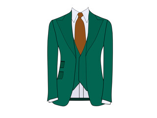 Vector formal wear green color tuxedo and orange tie white background.