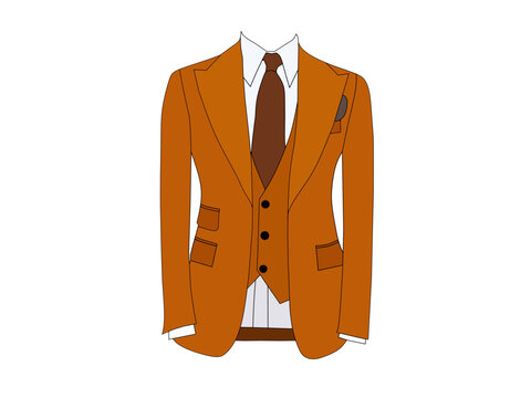 recommend clip art: Vector illustration of light orange men's tuxedo formal wear with red tie. Business themed formal wear illustration concept.