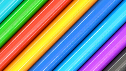 Multi-colored tubes or stripes close-up, bright colorful pattern with paintwork plastic or metal. 3d illustration