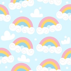  Seamless pattern rainbow and clouds