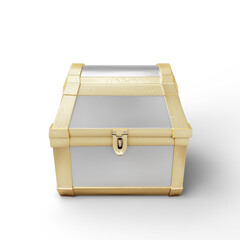 Closed Chest from Gold and Silver Isolated on White Background. 3D Illustration. File with Clipping Path.