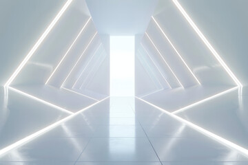 white geometric architecture with neon lights