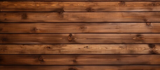 Obraz na płótnie Canvas A detailed shot of a brown hardwood plank wall, showcasing the intricate pattern of the wood grain and tints and shades created by the wood stain