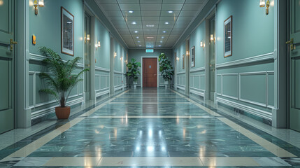 Corridor with the main entrance of  tower building - obrazy, fototapety, plakaty