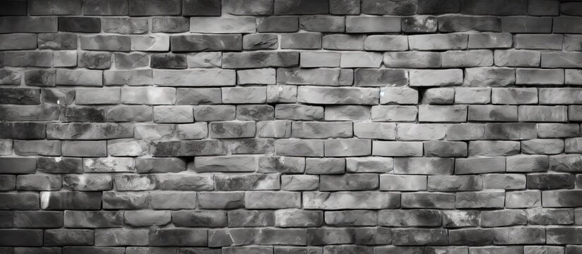 A monochromatic image of a brick wall showcasing the intricate pattern of rectangular bricks in various shades of grey, creating a captivating visual display