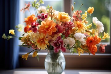 Close-up of a bouquet being arranged in a vase.