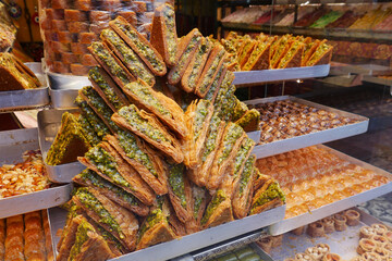 turkish dessert baklava selling at shop 