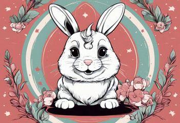 Vintage rabbit vector hand Cute typography unicorn text poster drawn card Easter Spring Background Christmas Flower Design Isolated Fashion Art Illustration Love Cartoon White Animal Happy