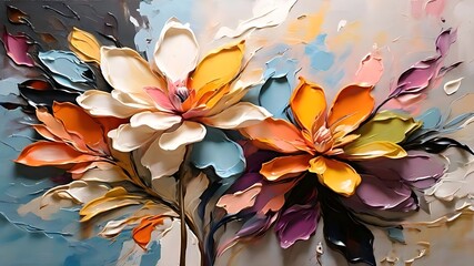 Oil painting of flowers with an emerging texture. - obrazy, fototapety, plakaty