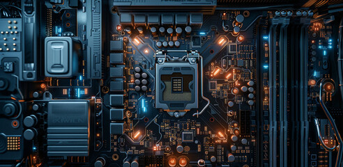 A digital artwork depicting a closeup of a secure server motherboard with a padlock, representing the idea of a fortified and protected digital environment photography