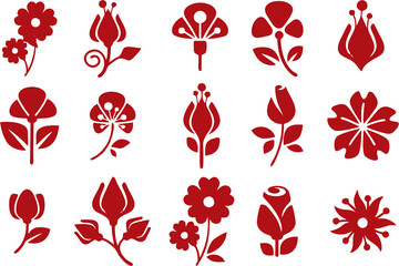 Chinese decorative flower icons on white background. High HD resolution for Chinese new year greeting poster or banner. Sakura flowers, Nature, Signs and Symbols. 
