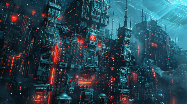 abstract background, A digital artwork depicting a closeup of a secure server motherboard with a padlock, representing the idea of a fortified and protected digital environment photography