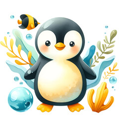 Naklejka premium Penguins, summer sea, winter animals