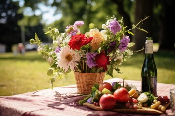 Obraz na płótnie Canvas A bouquet being presented in a picnic setting.