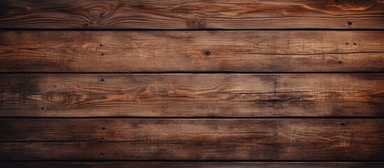 Obraz premium A closeup of a brown hardwood plank wall with a blurred background, showcasing the intricate pattern of the wood grain. This building material is an example of beautiful wood flooring