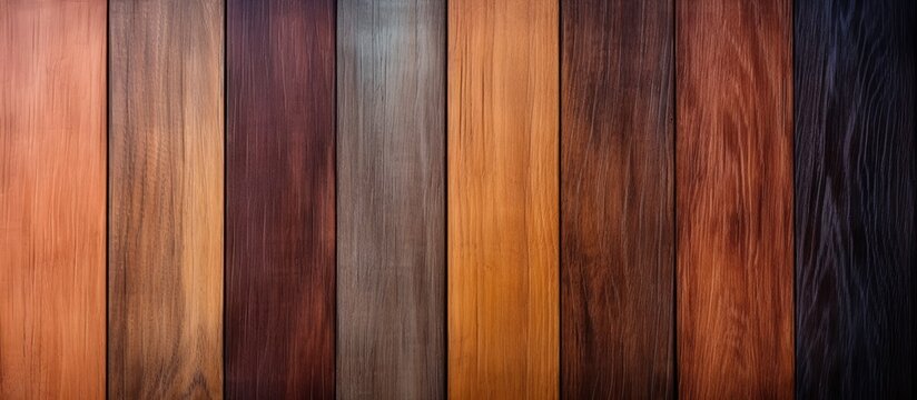 The picture displays a variety of wood types such as brown, amber, and orange. The flooring is made of hardwood with different tints and shades due to wood stain and varnish