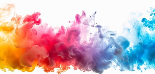 Colorful smoke splash over white background, bright deep colors, abstract background  - obrazy, fototapety, plakaty