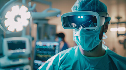Augmented reality in surgery surgeon with AR glasses.