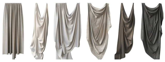 Set of curtain isolated on transparent background, interior decorations.