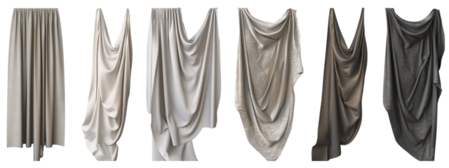 Set of curtain isolated on transparent background, interior decorations.
