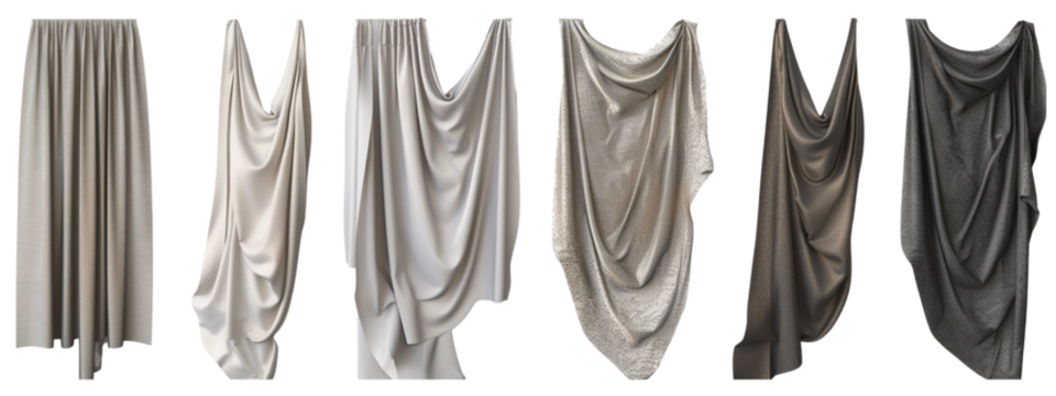 Set of curtain isolated on transparent background, interior decorations.