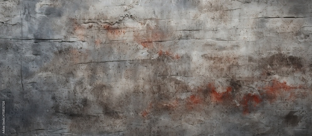 Poster a detailed photo showcasing the natural patterns and textures of a stained concrete wall, resembling