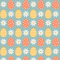 Easter cute fun geometric pattern with Easter eggs. Vector illustration.