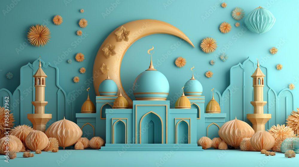 Wall mural 3d illustration ied mubarak mosque