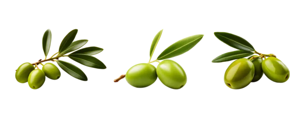 Fotobehang Set of Fresh Olive with branch Isolated PNG © MAJGraphics