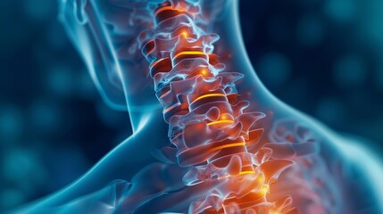 Cervical spondylosis. a general term for age related wear and tear affecting the spinal disks in your neck. As the disks dehydrate and shrink, signs of osteoarthritis develop - obrazy, fototapety, plakaty