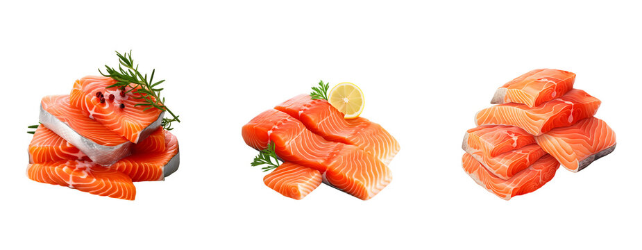 Set of Fresh Slices salmon Isolated PNG