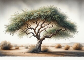 Watercolor painting of a Khejri Tree