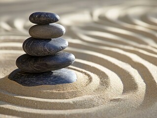 Fototapeta na wymiar Zen Stones in Raked Sand Garden