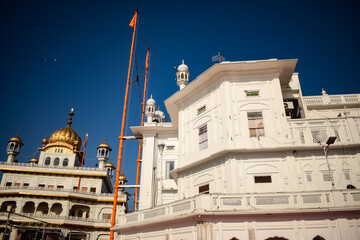 View of details of architecture inside Golden Temple - Harmandir Sahib in Amritsar, Punjab, India,...