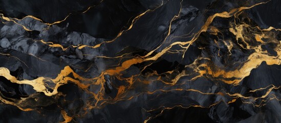 Obraz premium A detailed shot showcasing the luxurious black and gold marble texture, perfect for adding a touch of elegance to your landscaping project or event decor
