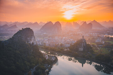 The Lijiang River Scenic Area in Guilin City, China