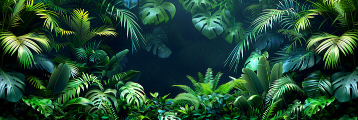 Tropical green leaves. Green leaf banner and floral jungle pattern concept.