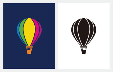 Vector icon illustration. Silhouette of hot air balloon. Air transport for travel. Isolated on white background logo design © S 88