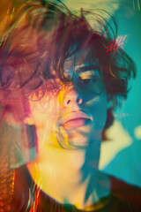 Creative double exposure portrait of Gen Z man