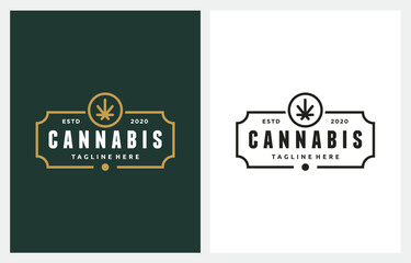Cannabis Marijuana Elegant Minimalist Gold logo design inspiration - obrazy, fototapety, plakaty