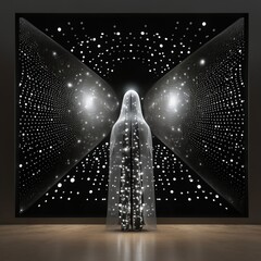 Light Angel Art, Tech Sculpture with Space Age and Spiritual Energy, Future, Glowing white Aura