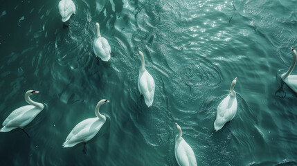Flock of swans on the lake